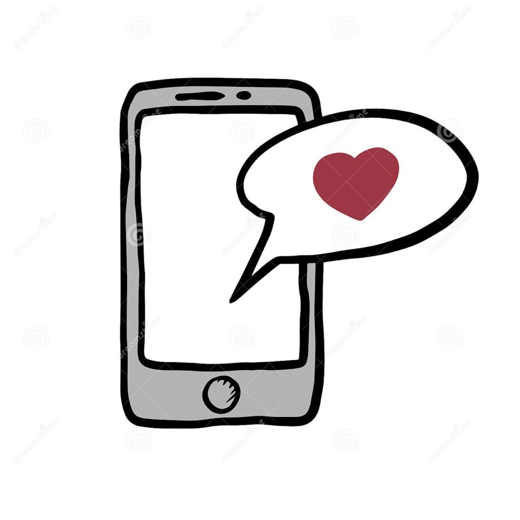 drawing of phone with heart bubble