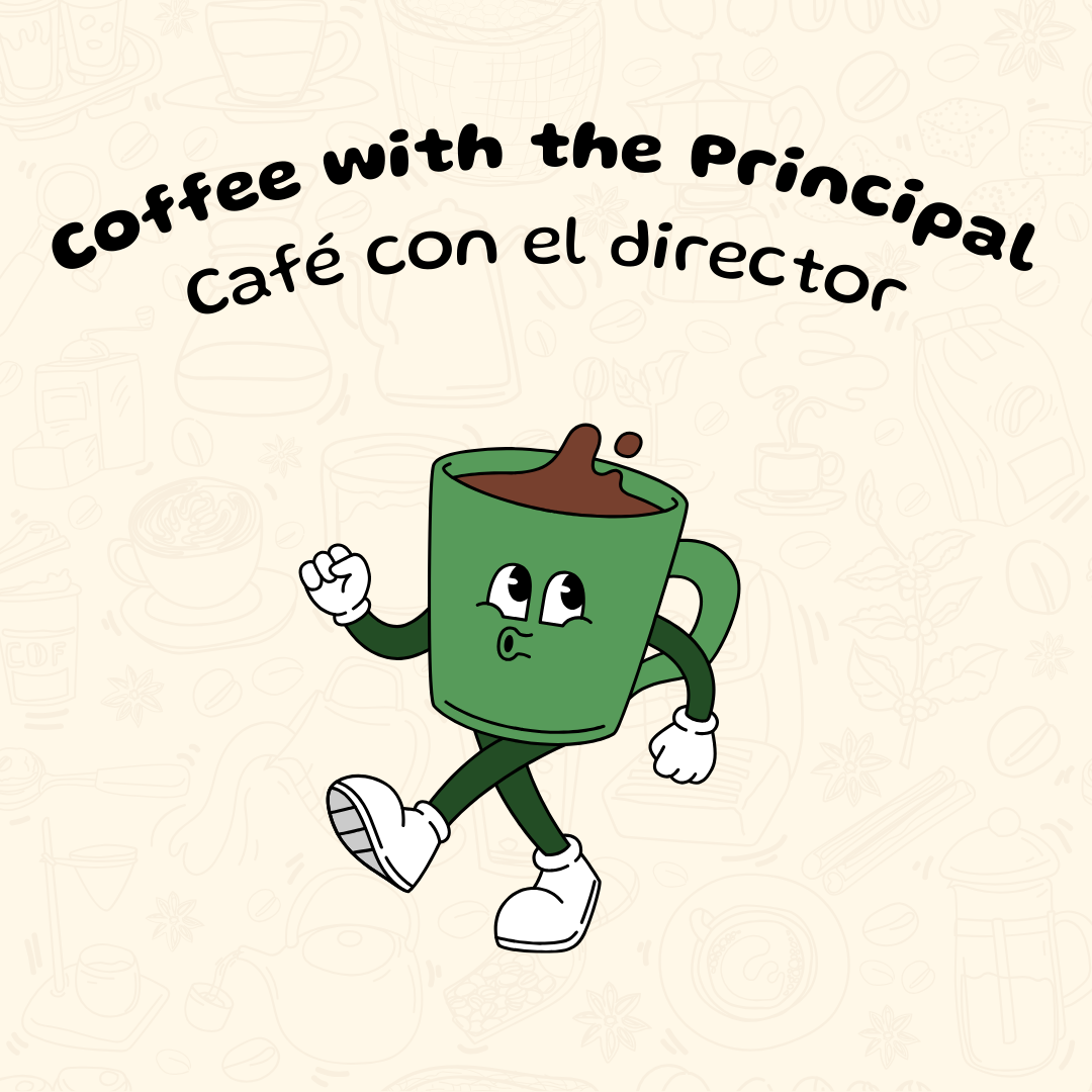 graphic for coffee with principal event with living coffee cup walking and whistling