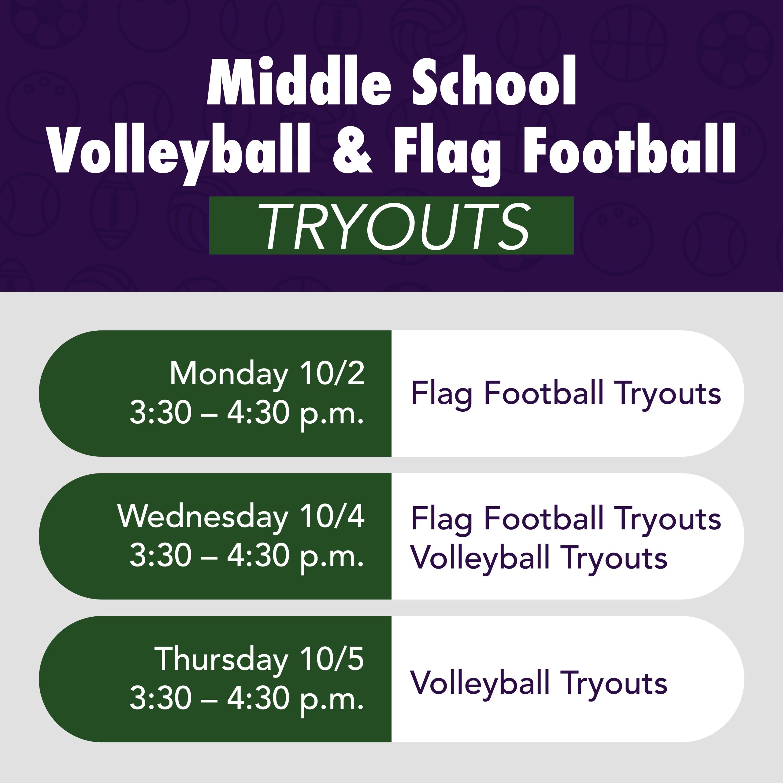 Volleyball and Flag Football Tryouts schedule